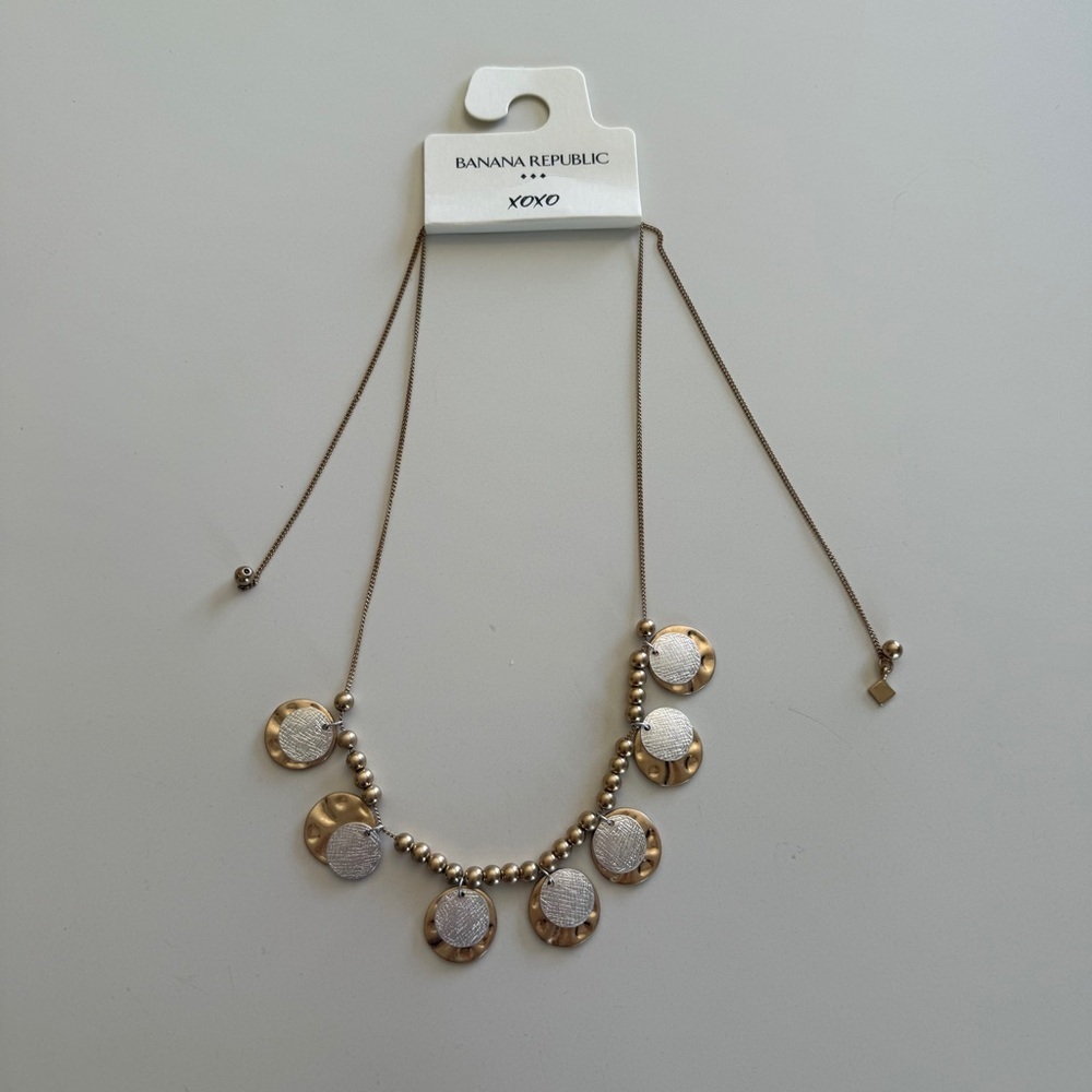 Banana Republic- Factory Store- Bronze-Gold-Silver-Two Tone-Coin-Necklace-Beads